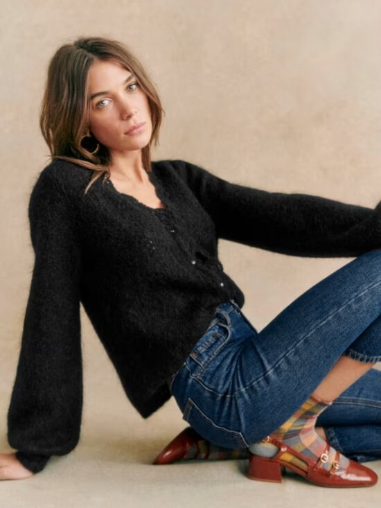Sezane Sweaters - Sezane Gilet Angie Noir Kid Mohair Cardigan Sweater